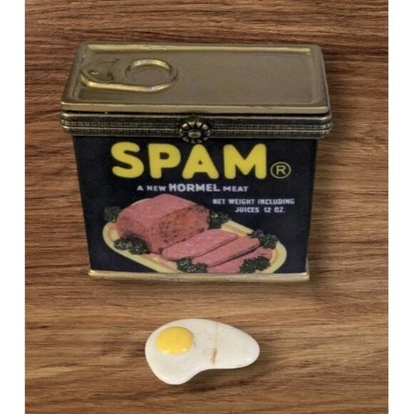 SPAM Trinket Box Porcelain Hinged Midwest Of Cannon Falls Hormel Eggs Vtg READ - Picture 1 of 15
